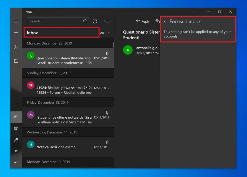 remove sent from mail for windows 10