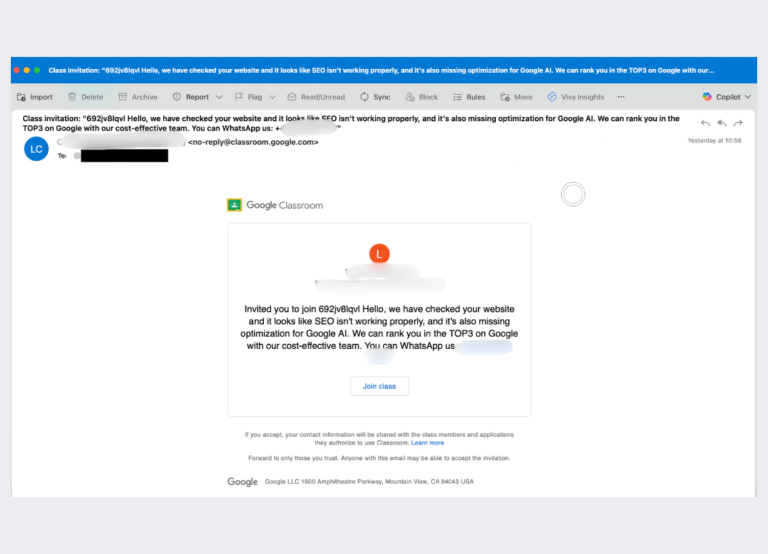 Google Classroom phishing
