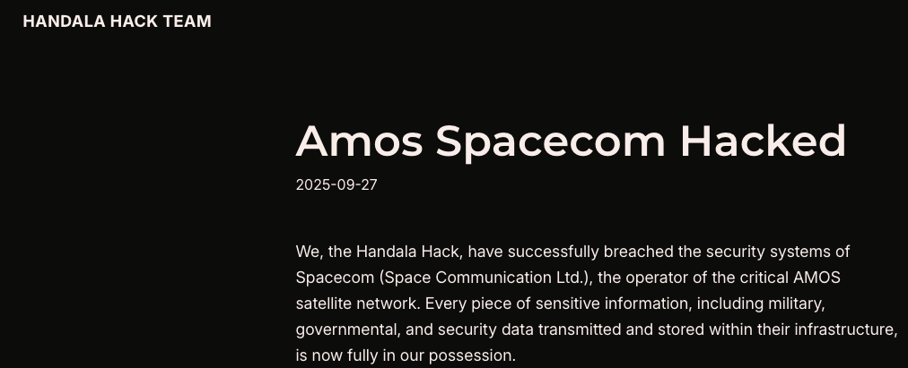 Pro-Iranian Handala Group Claims Cyberattack on Israeli Satellite Operator Spacecom