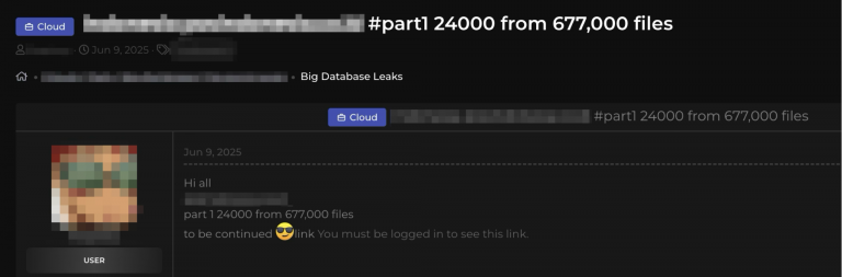 Post of the alleged data leak on a dark web forum