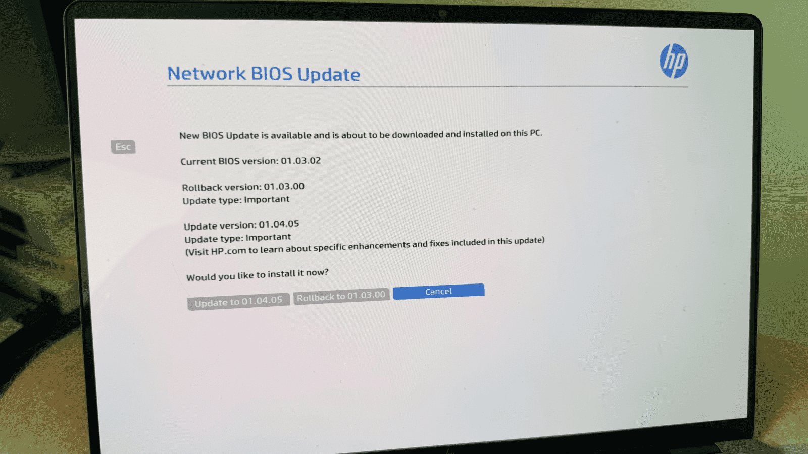HP BIOS update boot loop 2026