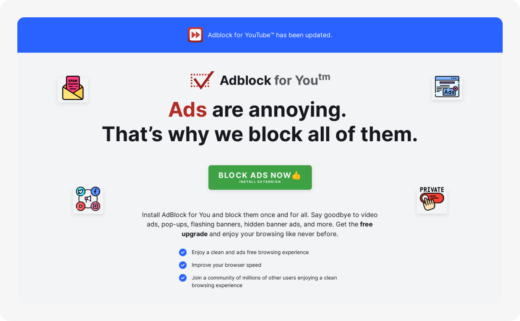 Adblock for YouTube extension architecture showing a malicious Chrome extension vulnerability