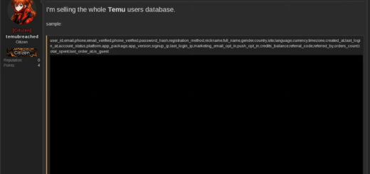 Temu data leak claim forum listing screenshot