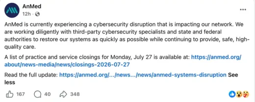 AnMed malware cyberattack impacting clinic closures and healthcare services