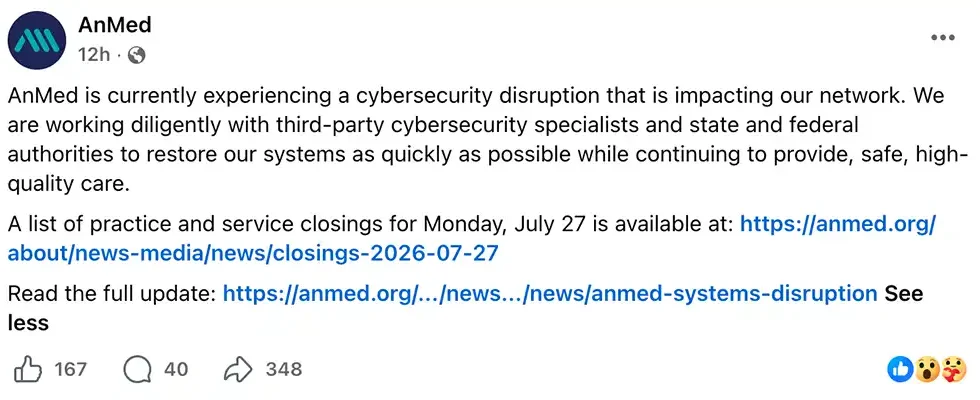 AnMed malware cyberattack impacting clinic closures and healthcare services
