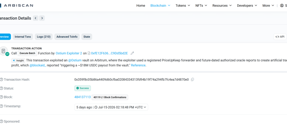 Ostium platform exploit diagram showing manipulated price data, Arbitrum network smart contract vulnerability