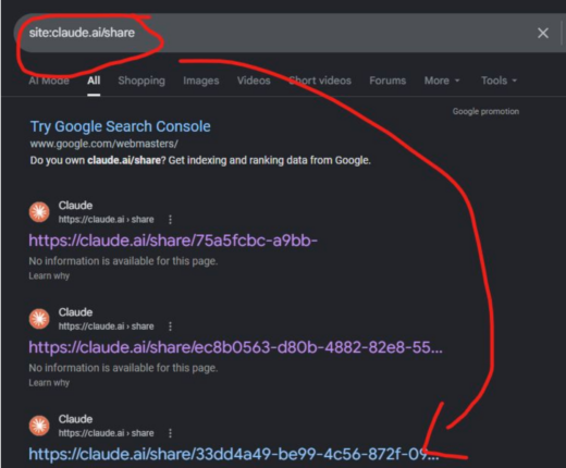Claude shared conversations leak exposing private user data in Google search