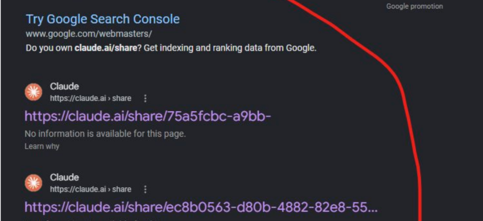 Claude shared conversations leak exposing private user data in Google search