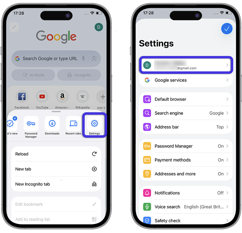 Smartphone displaying Google Chrome sync cyberstalking vulnerability