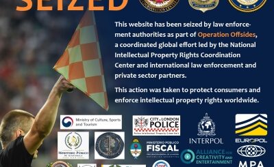 Operation Offsides seizure banner displayed on illegal World Cup 2026 streaming piracy domains
