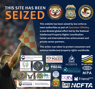 Operation Offsides seizure banner displayed on illegal World Cup 2026 streaming piracy domains