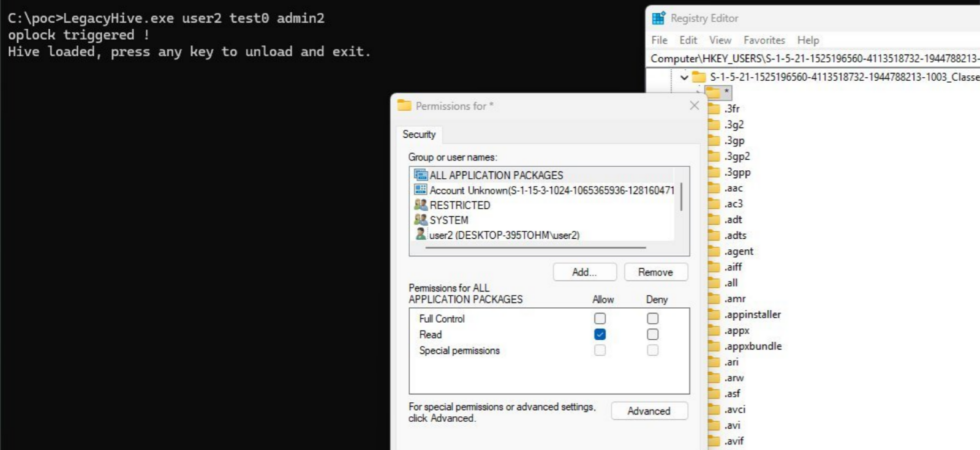 LegacyHive Windows privilege escalation vulnerability diagram, registry hive loading exploit