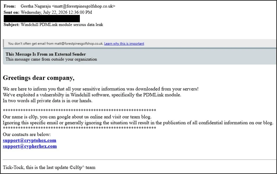 Clop Windchill web shell CVE-2026-12569 PTC FlexPLM data theft