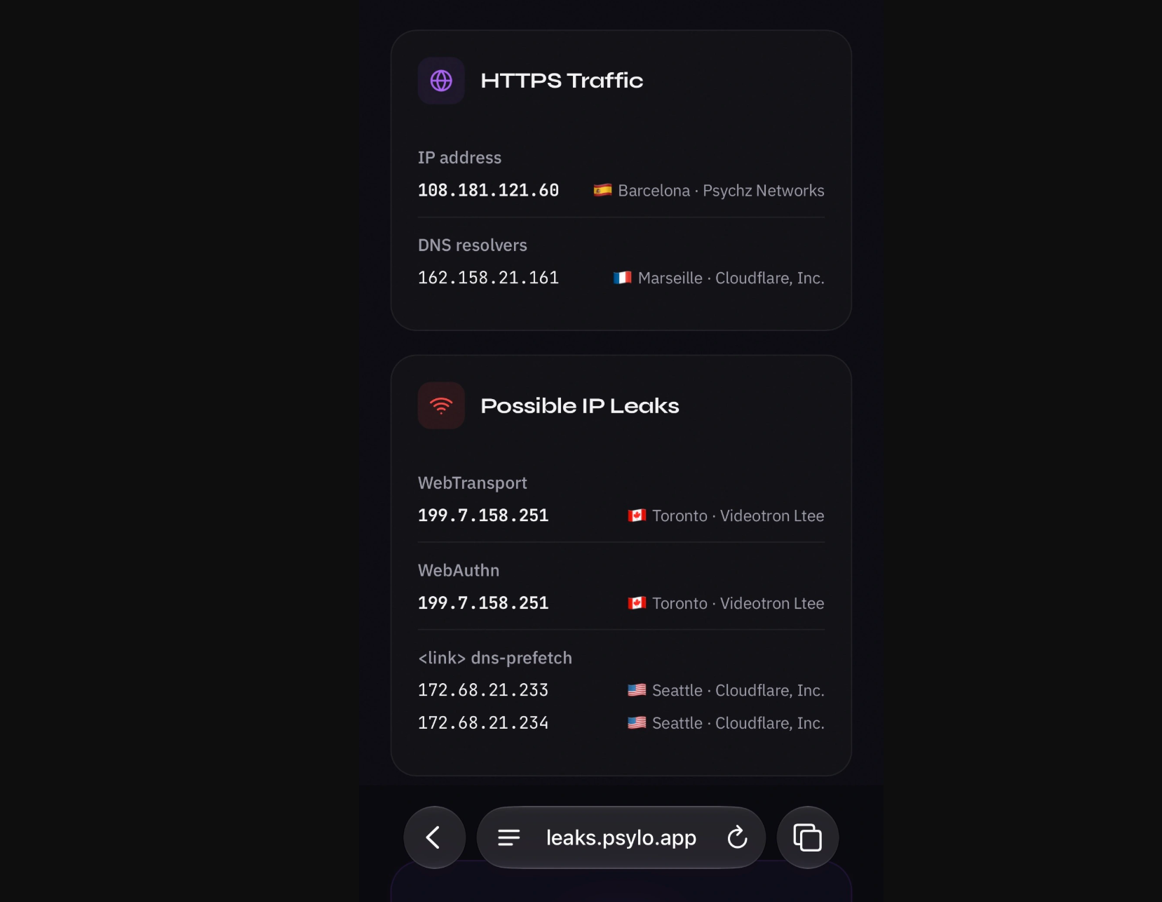 iCloud Private Relay IP leak via three WebKit vulnerabilities DNS prefetch WebAuthn WebTransport bypassing proxy on iOS iPadOS macOS Safari and third-party browsers