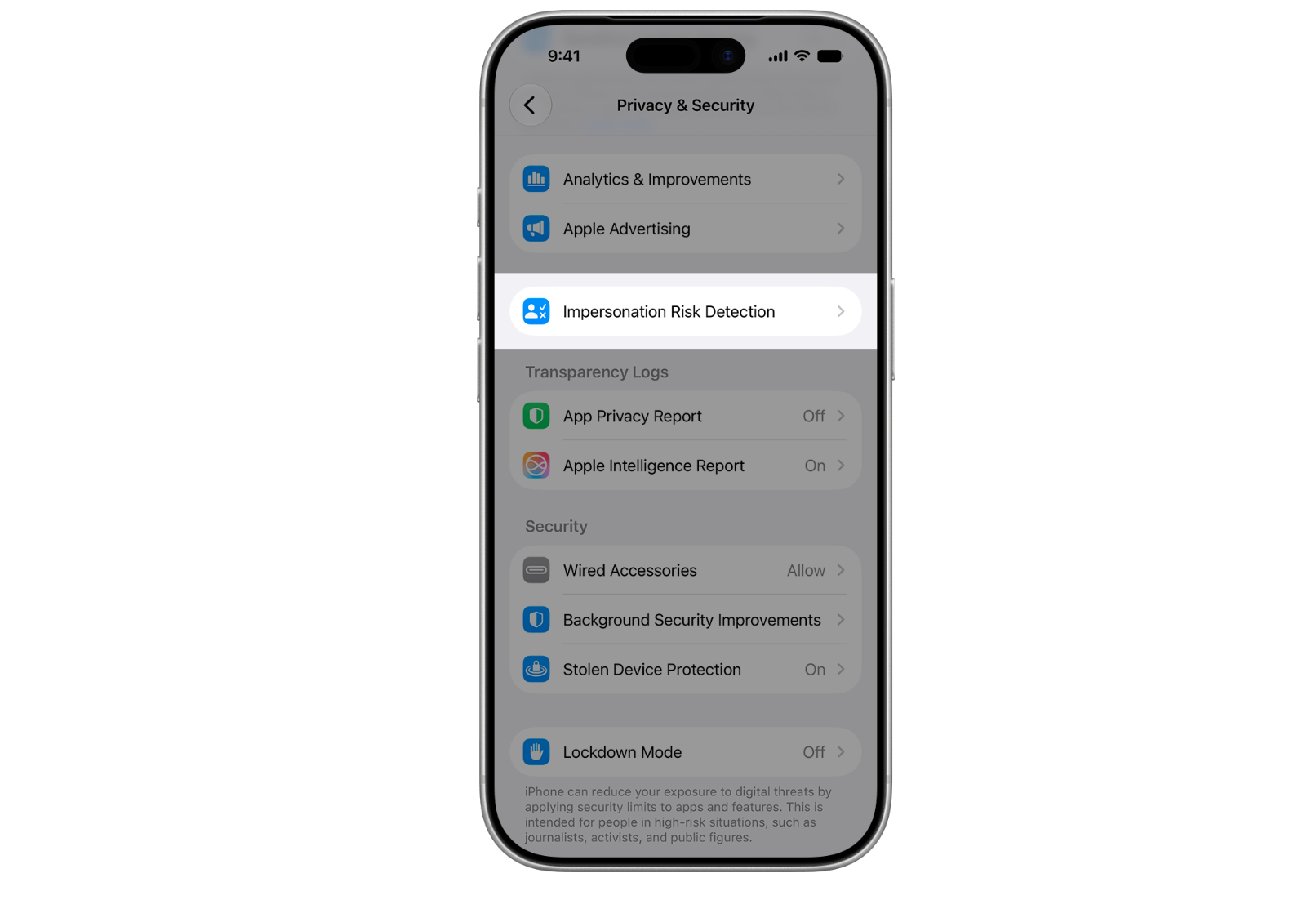 iOS 27 Trust Insights architecture, Impersonation Risk Detection social engineering prevention, Apple anti-fraud framework