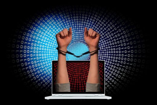 A conceptual image illustrating a cybersecurity professional orchestrating a corporate cyberattack.