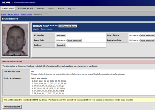 Driver's license data breach with 153M scans sold on the Nexus dark web marketplace
