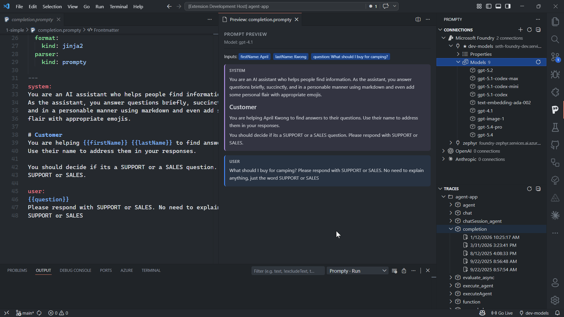 Prompty vulnerability CVE-2026-73299 diagram showing a malicious .prompty file escaping the Nunjucks template engine to run code in Node.js