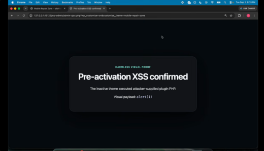 WordPress Click2Shell vulnerability chain forcing a theme install to reach remote code execution