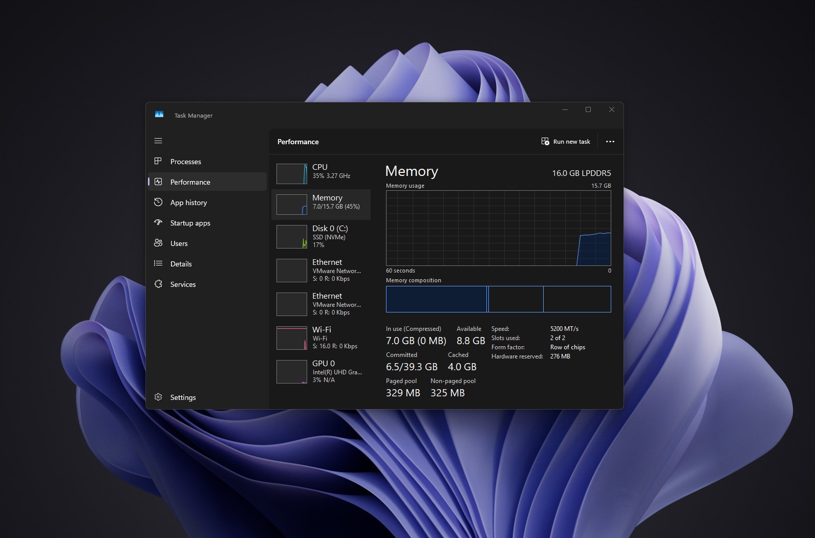 Windows 11 Task Manager interface highlighting optimized RAM consumption and the Low Latency Profile mechanism