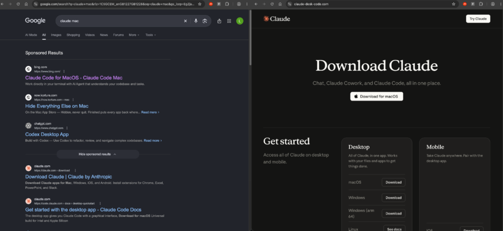 macOS Claude malvertising attack redirect chain