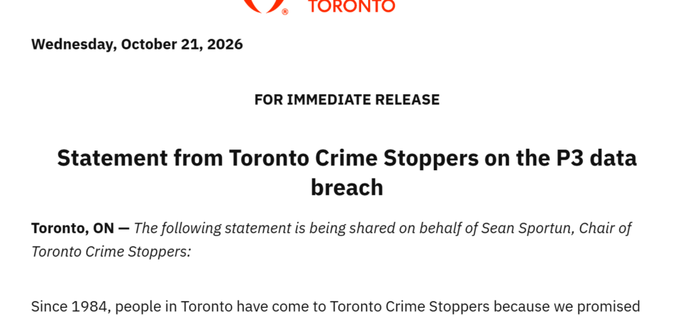 Toronto Crime Stoppers breach investigation and P3 software platform data leak